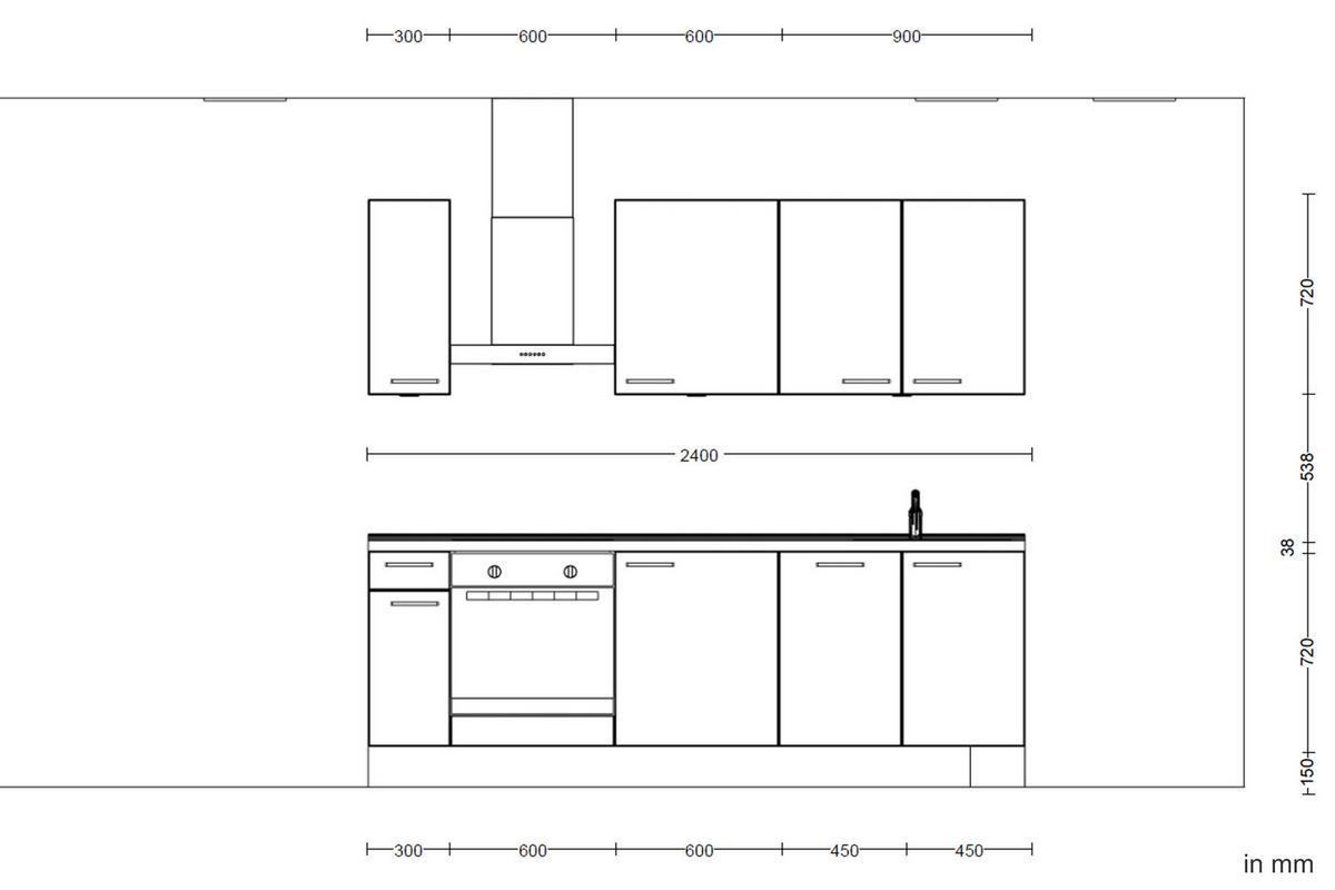 Kuchyňská linka 240 cm, alpská bílá vysoký lesk - barvy dubu/vysoce lesklá bílá, Moderní, kov/kompozitní dřevo (240cm) - Nobilia