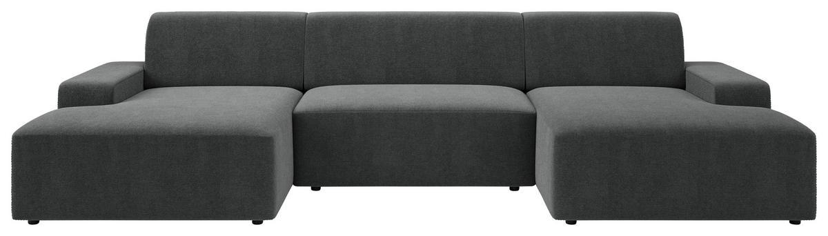 Wohnlandschaft Wien Anthrazit U: 162x329x162 cm - Anthrazit/Schwarz, MODERN, Textil (162/329/162cm) - Trendmanufaktur