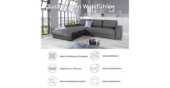 Ecksofa mit Schlaffunktion + Bettkasten Adria, Samt - Dunkelgrau, MODERN, Textil (213/308cm) - Luca Bessoni