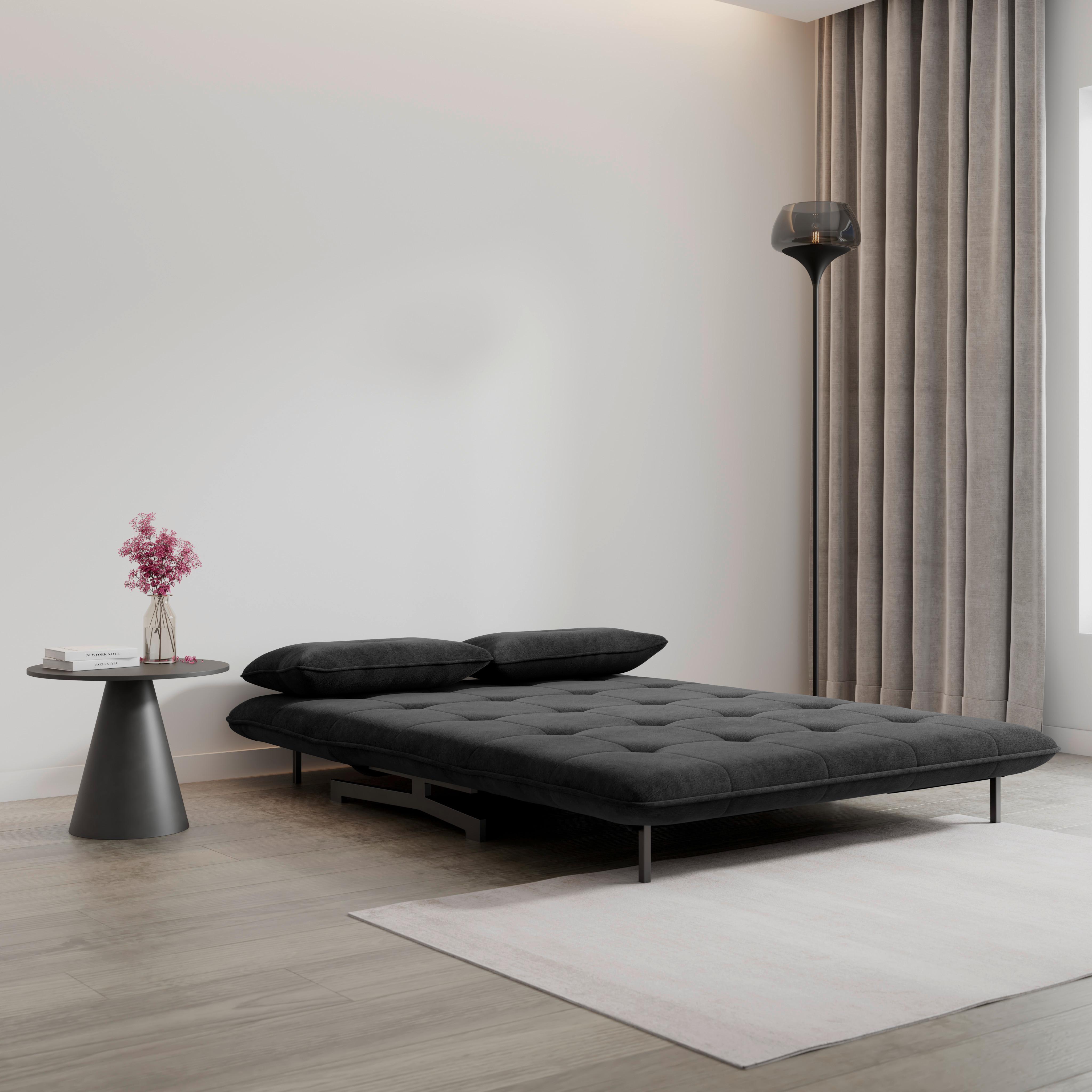 Rozkladacia pohovka LUNA, tmavosivé buklé, max.240 kg - čierna/tmavosivá, Modern, kov/textil (142/62/40cm) - Bessagi Home