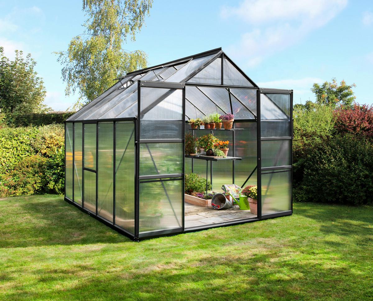 Gewächshausbausatz Meridian 2 8300 8,2 M2 Metall/Kunststoff - Schwarz, Basics, Kunststoff/Metall (257/231,8/321cm)