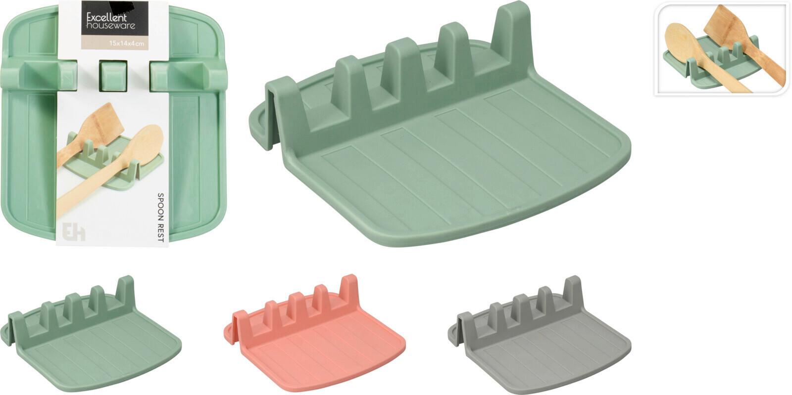 Stojan na vařečku LARA - šedá/pink, Basics, plast (14/4/15cm)