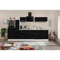 Küchenzeile mit Geräten 310 cm Schwarz Hochglanz/Weiß - Schwarz/Weiß, KONVENTIONELL, Holzwerkstoff (310cm) - Respekta
