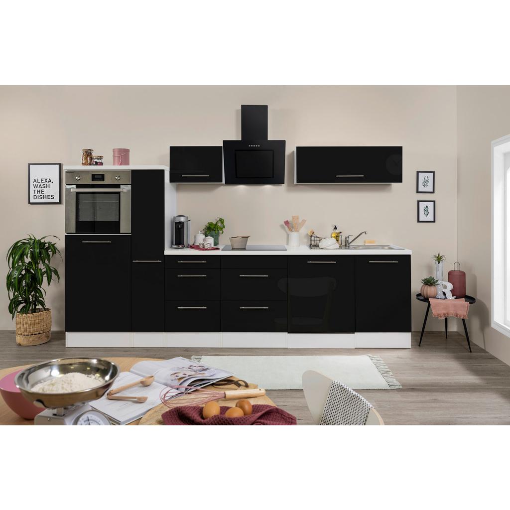 Küchenzeile Mit Geräten 310 Cm Schwarz Hochglanz/weiß