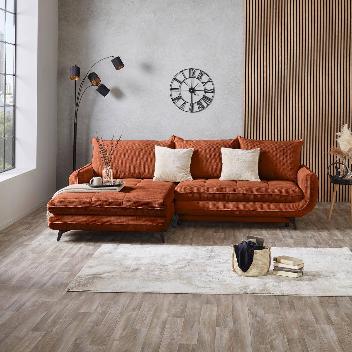 Ecksofa Wave - Schwarz/Orange, MODERN, Textil (189/266cm)