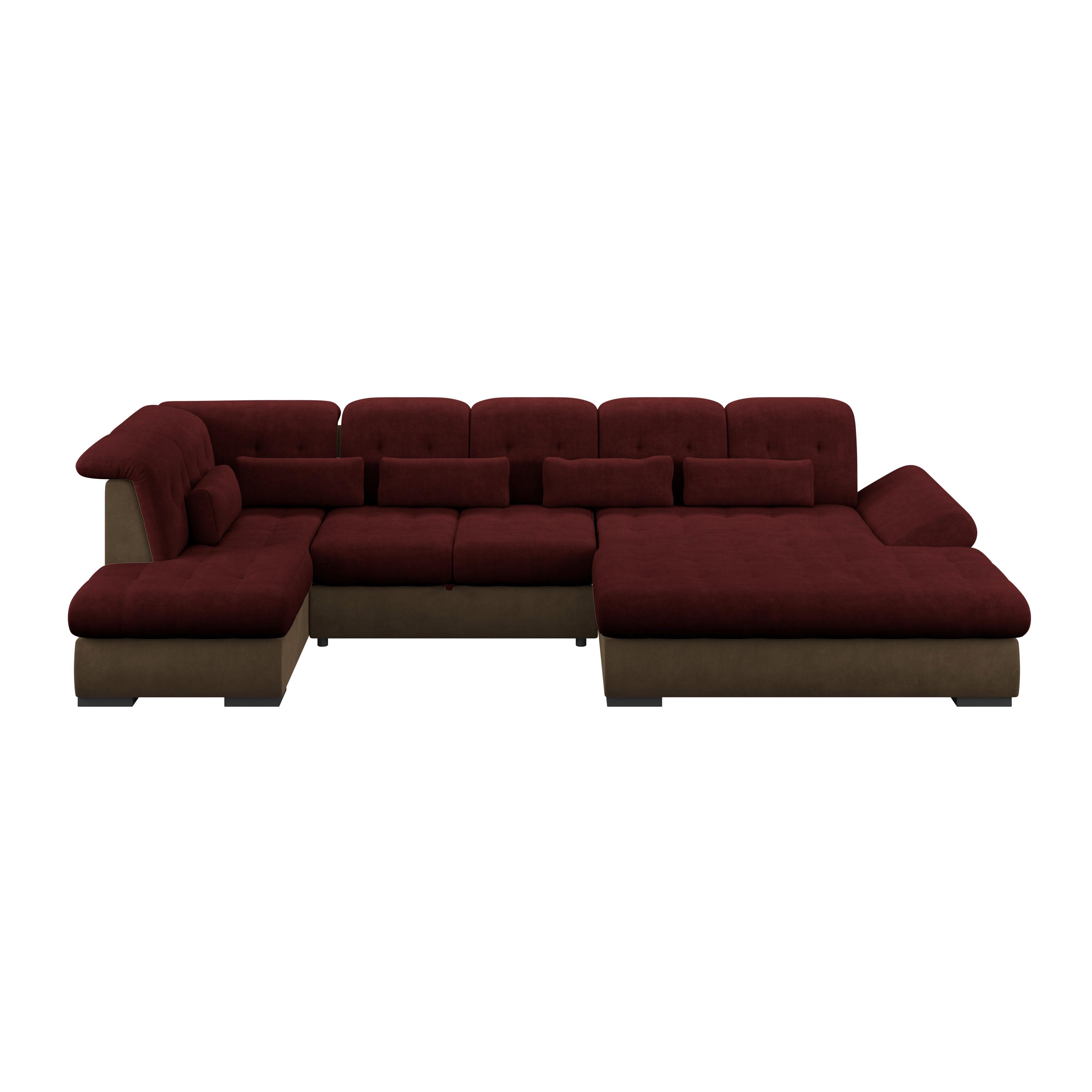 Wohnlandschaft Madera Rubinrot U: 212x358x190 cm - Hellbraun/Rot, KONVENTIONELL, Kunststoff/Textil (212/358/190cm)
