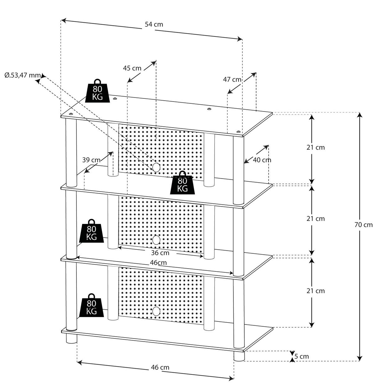 Phonotisch Blados B: 54 Cm Schwarz/silberfarben - Silberfarben/Schwarz, KONVENTIONELL, Glas/Metall (54/70/45cm) - MID.YOU