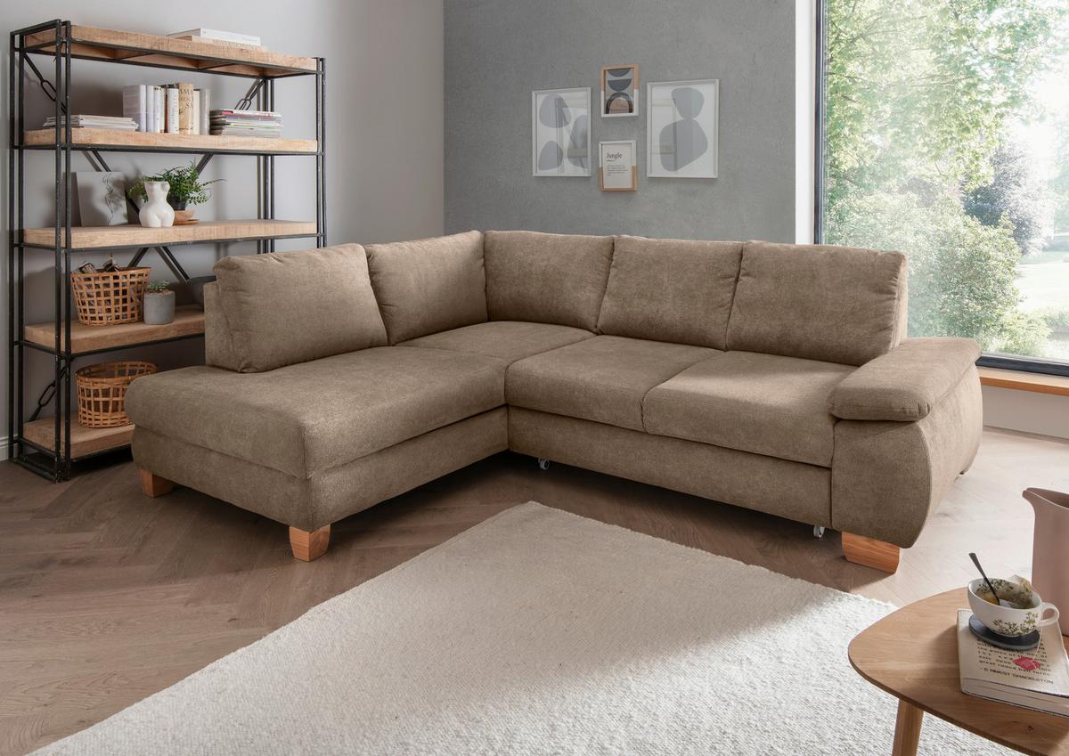 Eckschlafsofa Positano Hellbraun S: 206x261 Cm - Wildeiche/Hellbraun, MODERN, Textil (206/261cm) - Livetastic