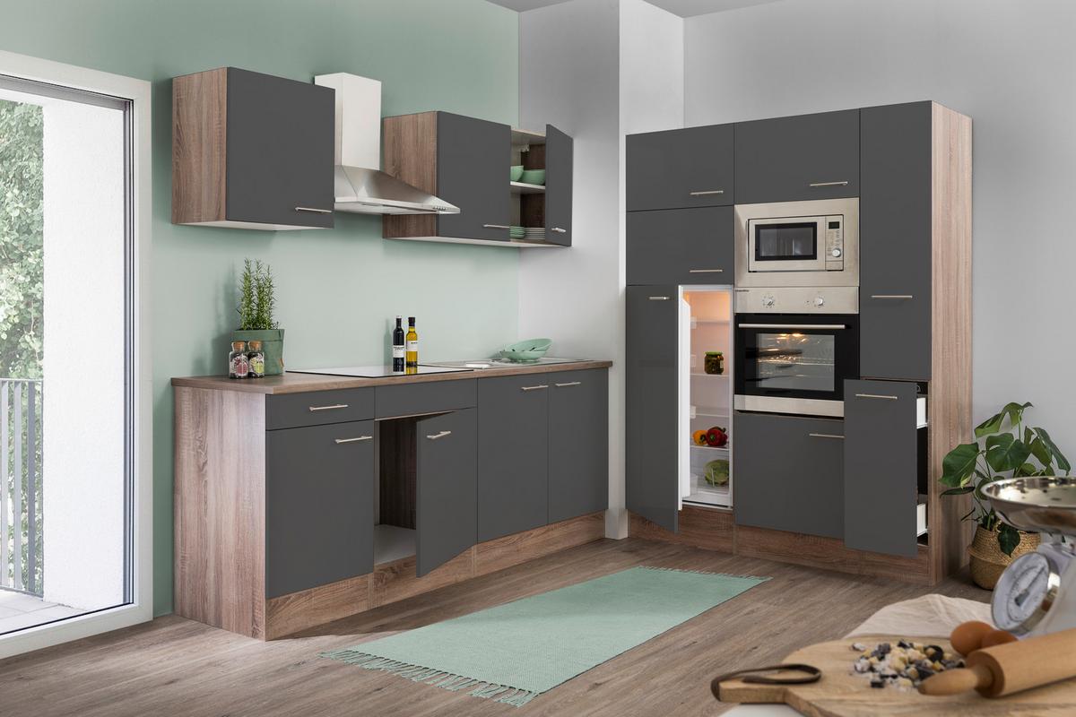 Küchenzeile ohne Geräte B: 360 cm Grau/Eiche Dekor - Eichefarben/Grau, Basics, Holzwerkstoff (360cm) - Respekta