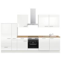 Kuchyňská linka 330 cm, alpská bílá vysoký lesk - bílá/barvy dubu, Moderní, kov/kompozitní dřevo (330cm) - Nobilia