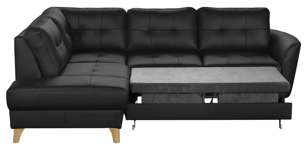 Ecksofa Nordic Schwarz S: 190x236 Cm - Buchefarben/Schwarz, Design, Leder/Textil (190/236cm) - Livetastic