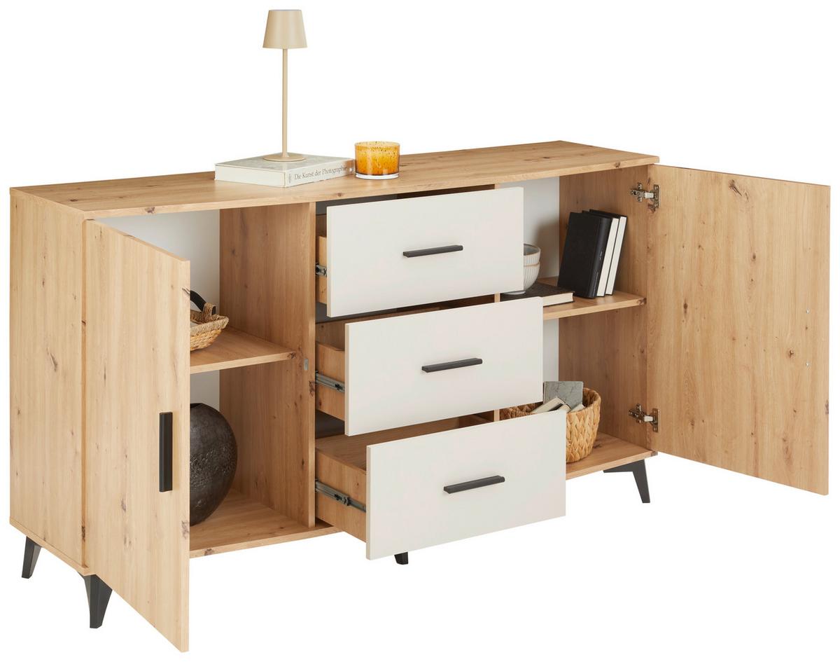 Kommode Ivona Eiche Artisan B: 160 Cm - Kaschmir/Schwarz, Trend, Holzwerkstoff (160/90/45cm)