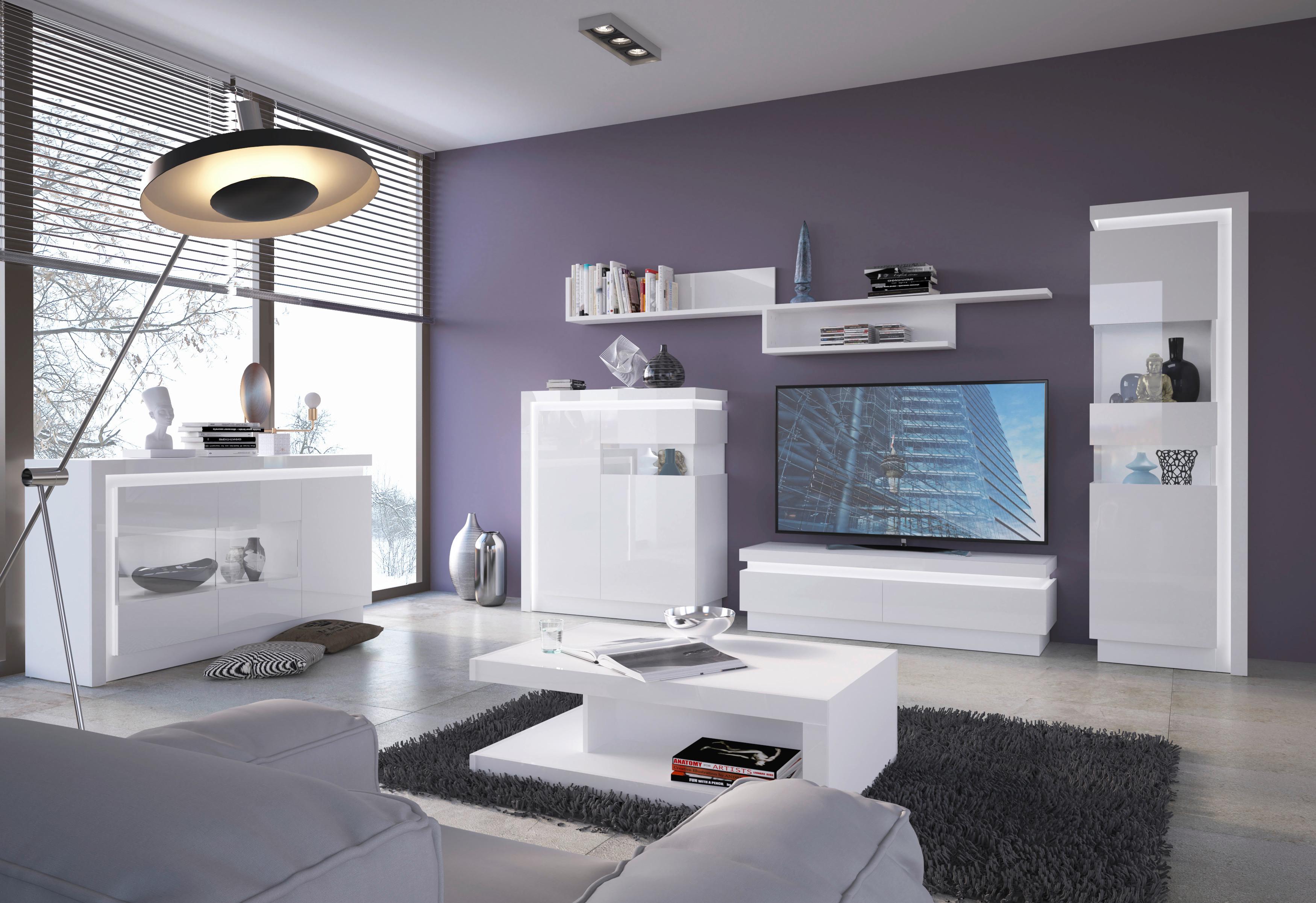 TV-Element Lyon - Weiß Hochglanz/Schwarz, Trend, Holzwerkstoff (146/41,7/42cm)