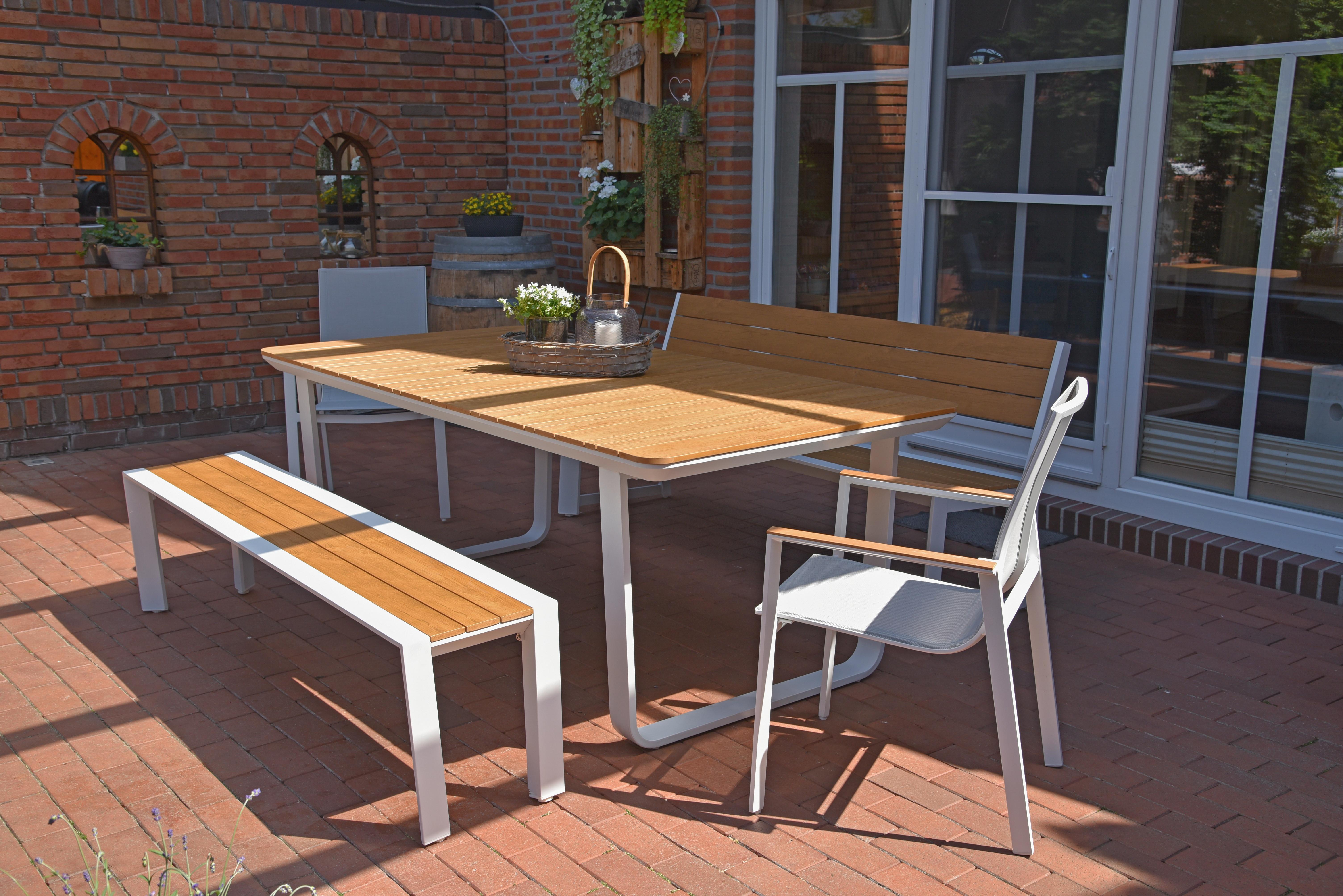 Gartentisch Venice - Weiß/Braun, Basics, Kunststoff/Metall (200/100/75cm) - Gardenson