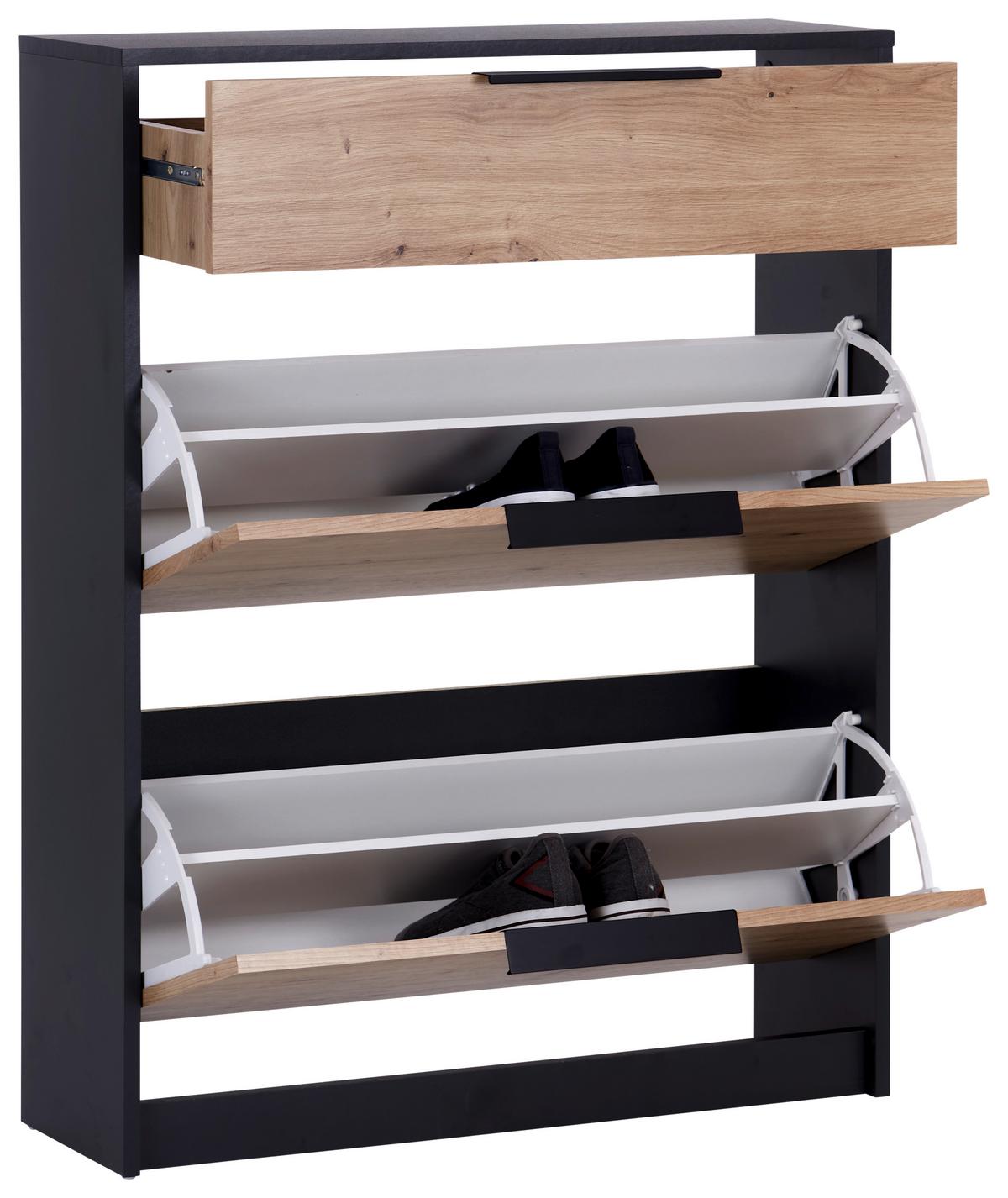 Cipősszekrény Anna 02 - tölgyfa színű/antracit, Modern, faalapú anyag (79/103,4/25cm)
