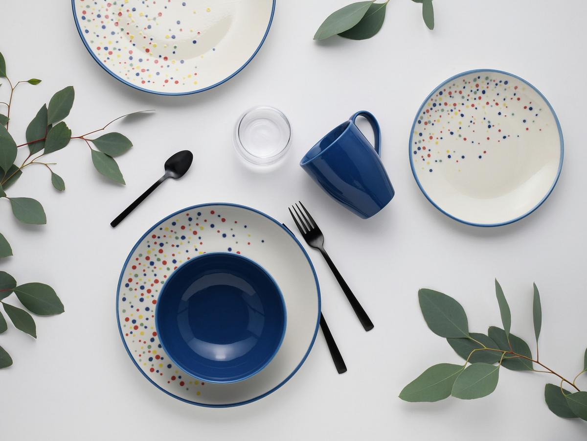 Kombiservice Joy Blau-bunt Blau, Creme 16--Teilig - Blau/Creme, Basics, Keramik - Creatable