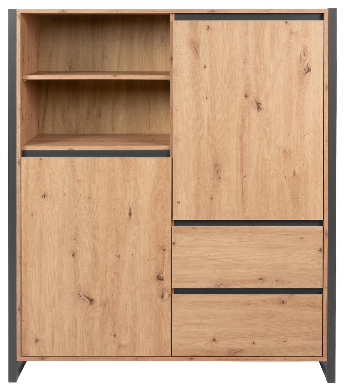 Highboard Grifflos 120 Cm Denver 51, Eiche/anthrazit - Eichefarben/Anthrazit, MODERN, Holzwerkstoff (120/140/40cm) - MID.YOU