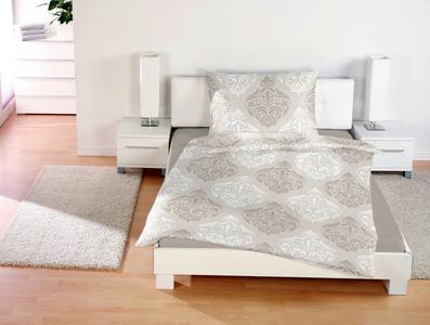 Edle Satin-Bettwäsche SIGRID in Beige mit Ornamenten