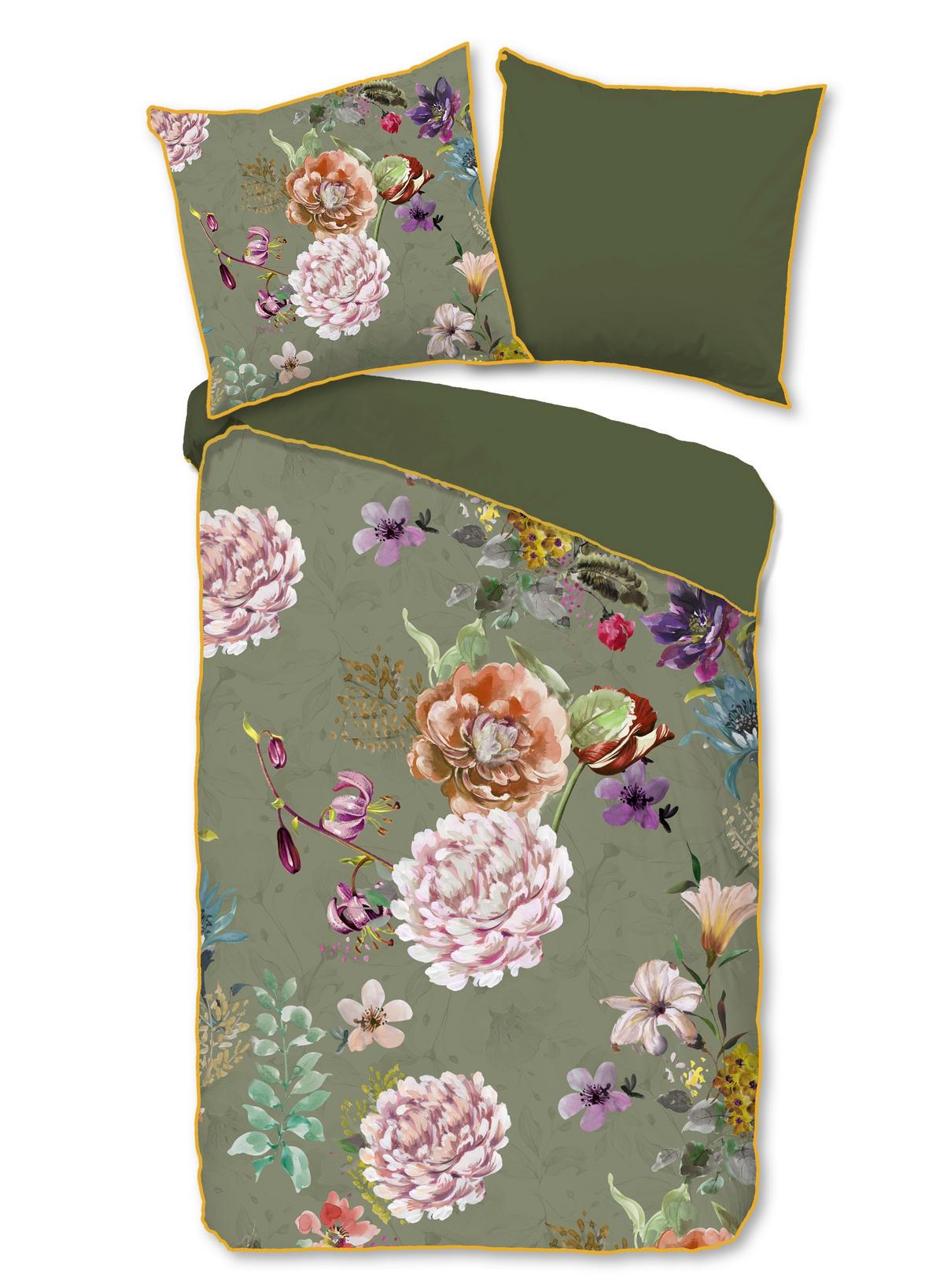 Wendebettwäsche Parma Grün Olivgrün 155x220 Cm - Olivgrün/Grün, Design, Textil (155/220cm)