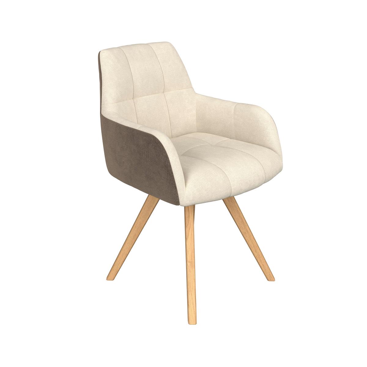 Armlehnstuhl Elke beige Eiche massiv, drehbar, B: 61cm - Creme/Braun, KONVENTIONELL, Holz/Textil (61/88/66,5cm)
