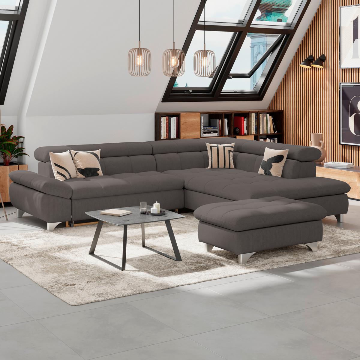 Ecksofa Mit Schlaffunktion Gemini Braun 312x234 Cm - Chromfarben/Braun, KONVENTIONELL, Textil (312/234cm)