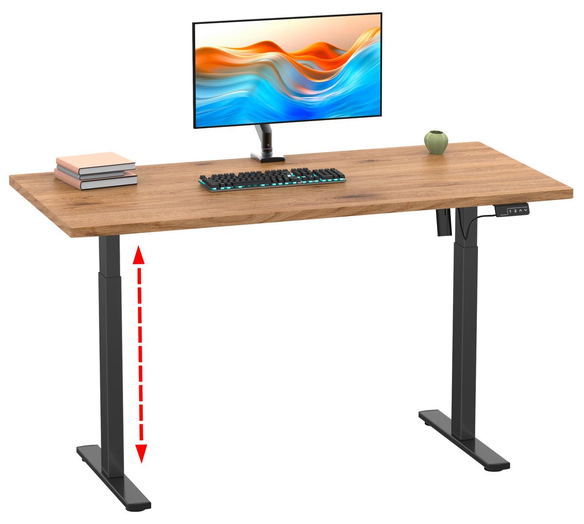 Schreibtisch E-Lona Honigeiche B: 50 cm - Honigeiche/Schwarz, Design, Holzwerkstoff/Metall (110/50/71cm) - MID.YOU