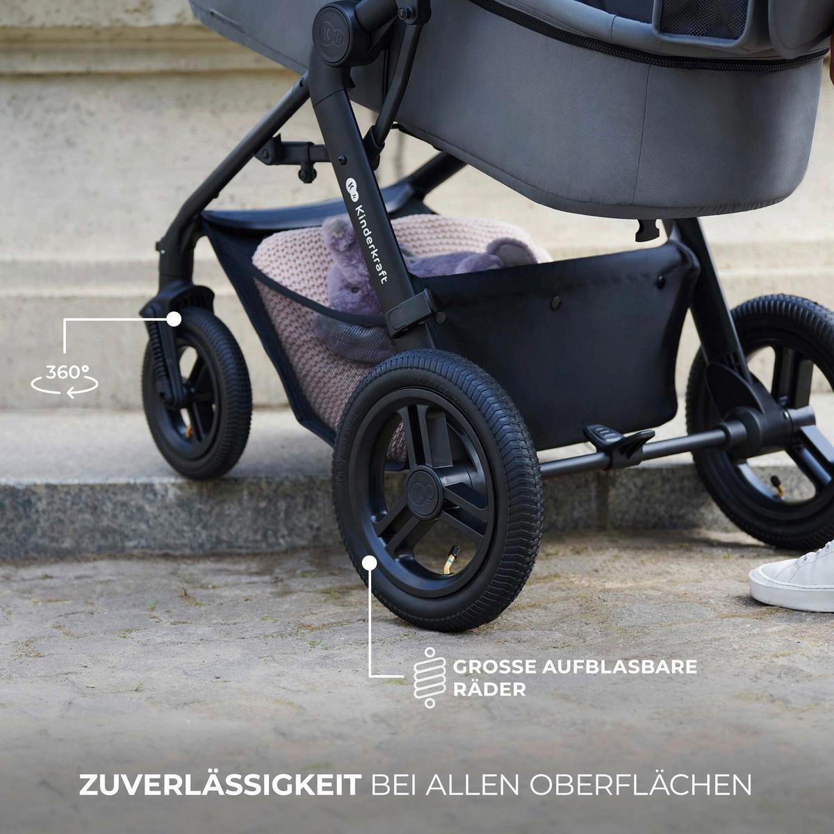 Kinderwagenset schwarz/gold 7tlg. - Goldfarben/Schwarz, Basics, Textil/Metall (86,5/60/106cm) - Kinderkraft