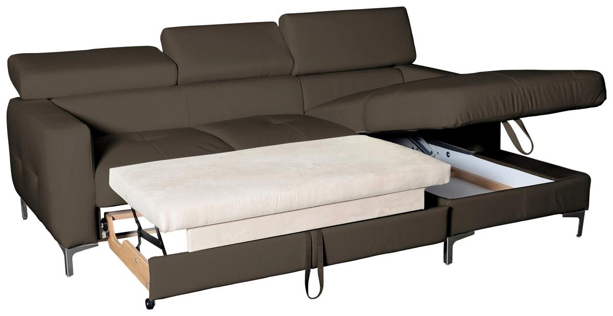 Ecksofa Mit Schlaffunkttion Sammy Braun Leder - Chromfarben/Graubraun, Design, Leder (227/168cm) - Livetastic