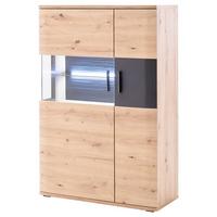 Highboard B: 90 cm Cortona Anthrazit/Eichefarben - Klar/Eichefarben, Design, Glas/Holzwerkstoff (90/134/37cm) - Livetastic