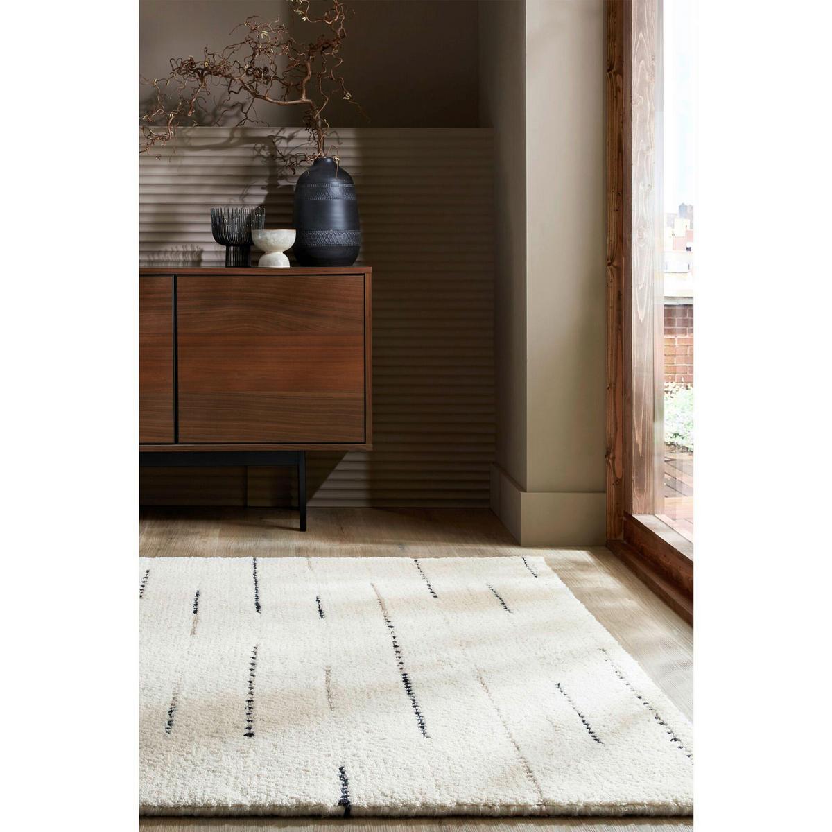 Handwebteppich Dottie Linear - Schwarz/Weiß, KONVENTIONELL, Textil (120/170cm)