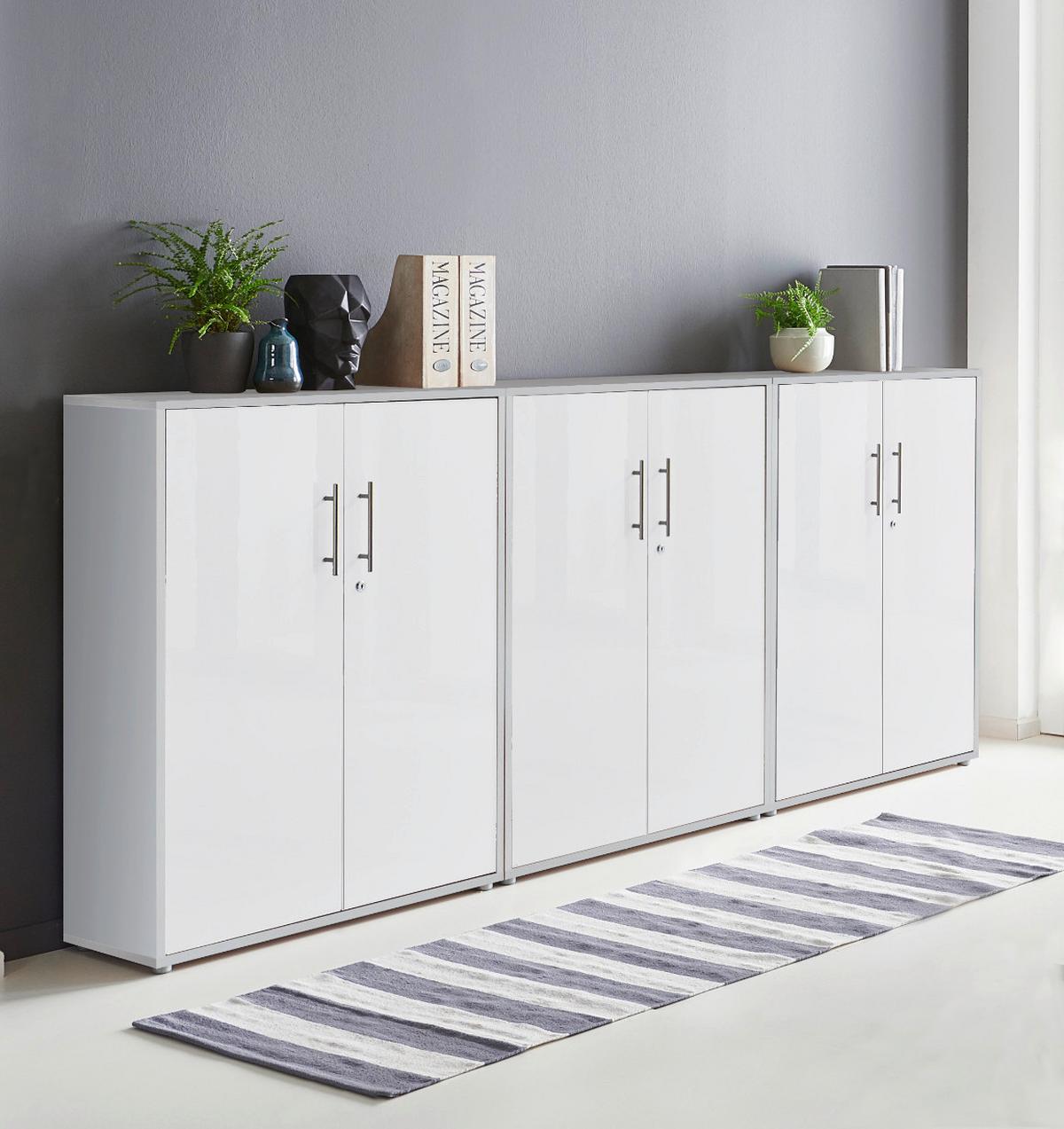 Aktenschrank Office Edition Grau/weiß, B: 253,2 Cm - Weiß/Grau, MODERN, Holzwerkstoff (253,2/113,6/33cm) - MID.YOU