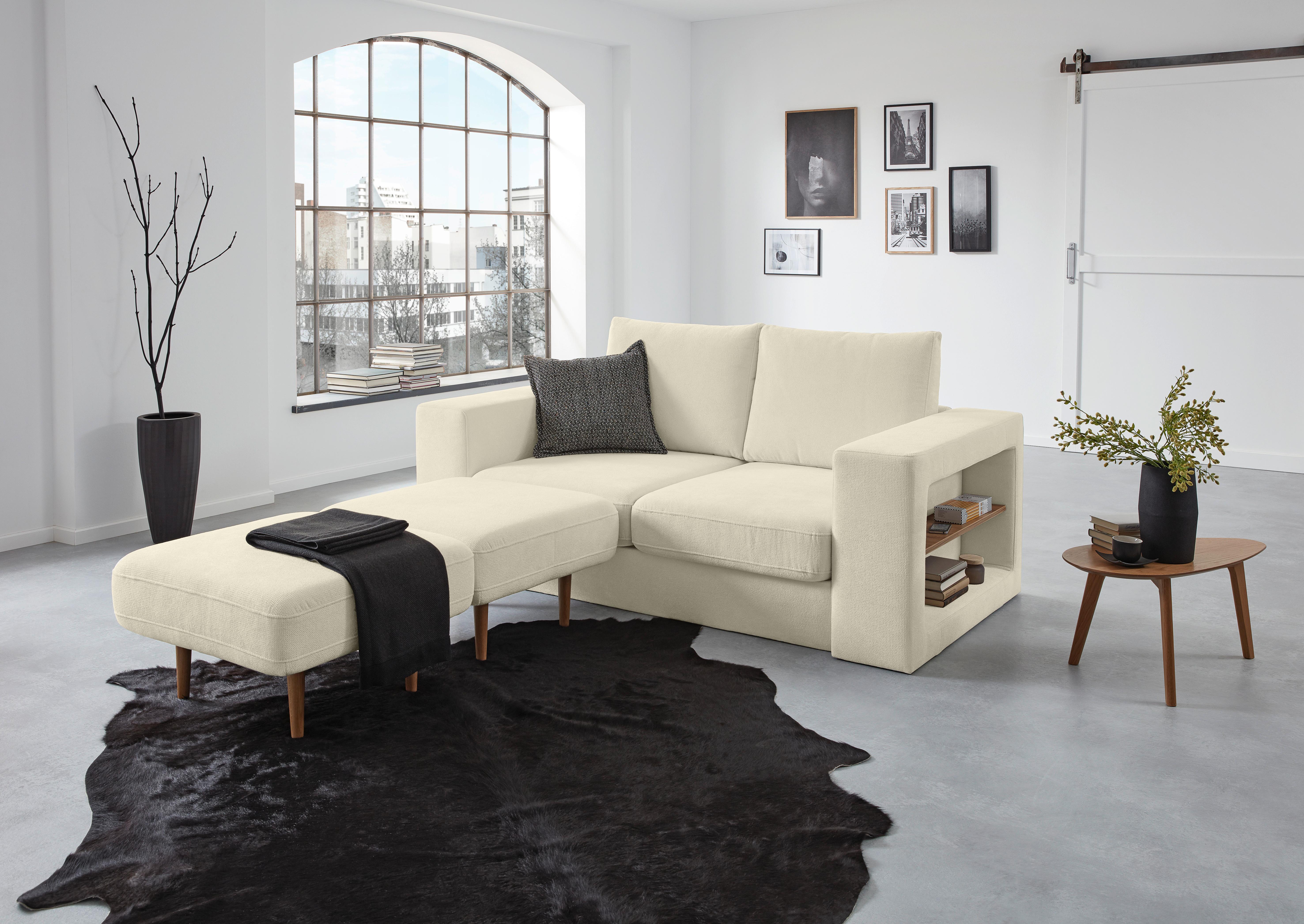 2-sitzer-sofa Looks V-2 Mit Hockern Creme - Eichefarben/Creme, Design, Textil (172/96/107cm) - LOOKS by W.Joop