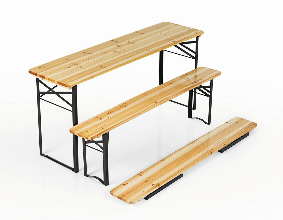 Bierzeltgarnitur 3tlg. - Fichtefarben, Basics, Holz/Metall (167/46/75cm)