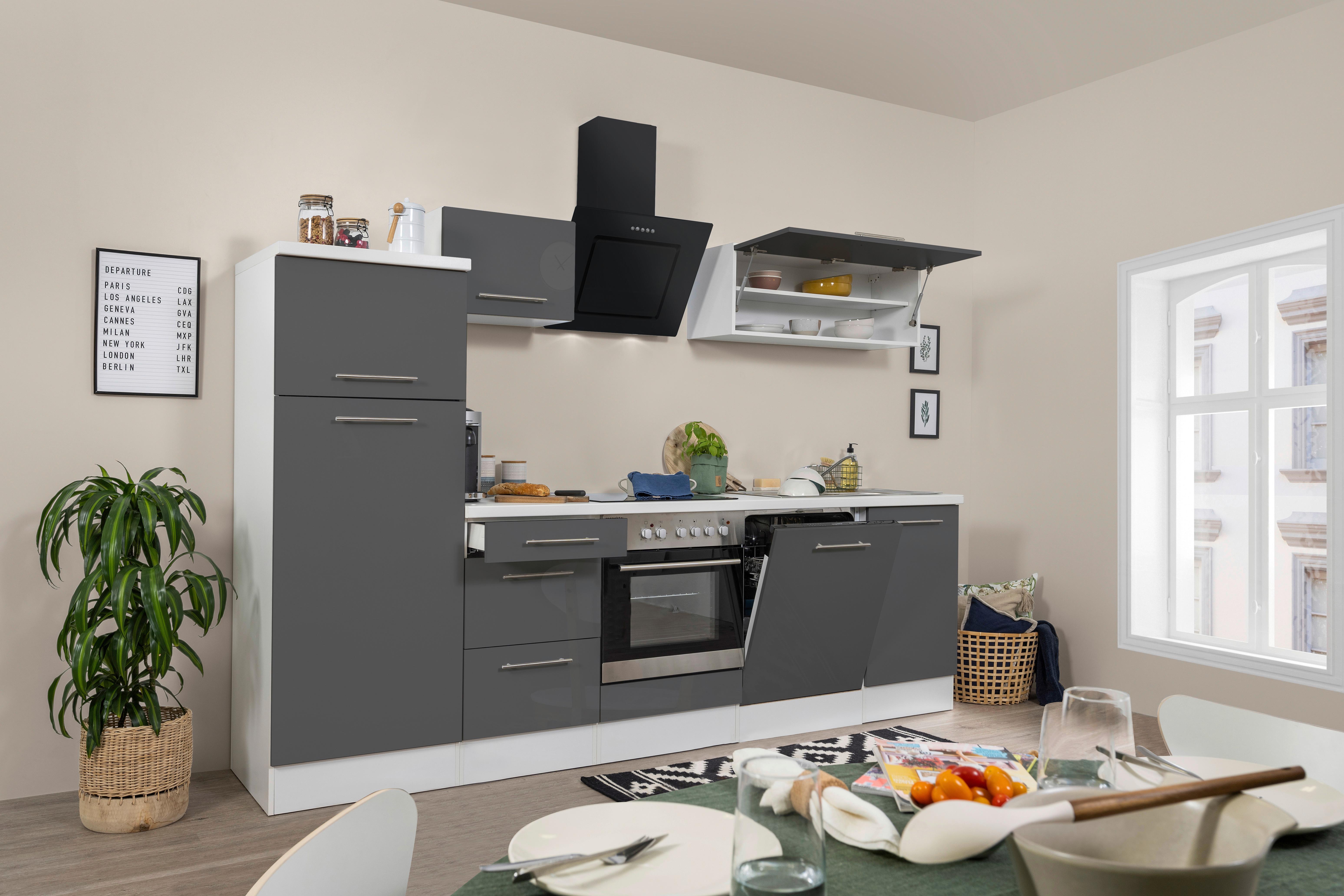 Küchenzeile mit Geräten 280 cm Grau/Weiß - Weiß/Grau, KONVENTIONELL, Holzwerkstoff (280cm) - Respekta