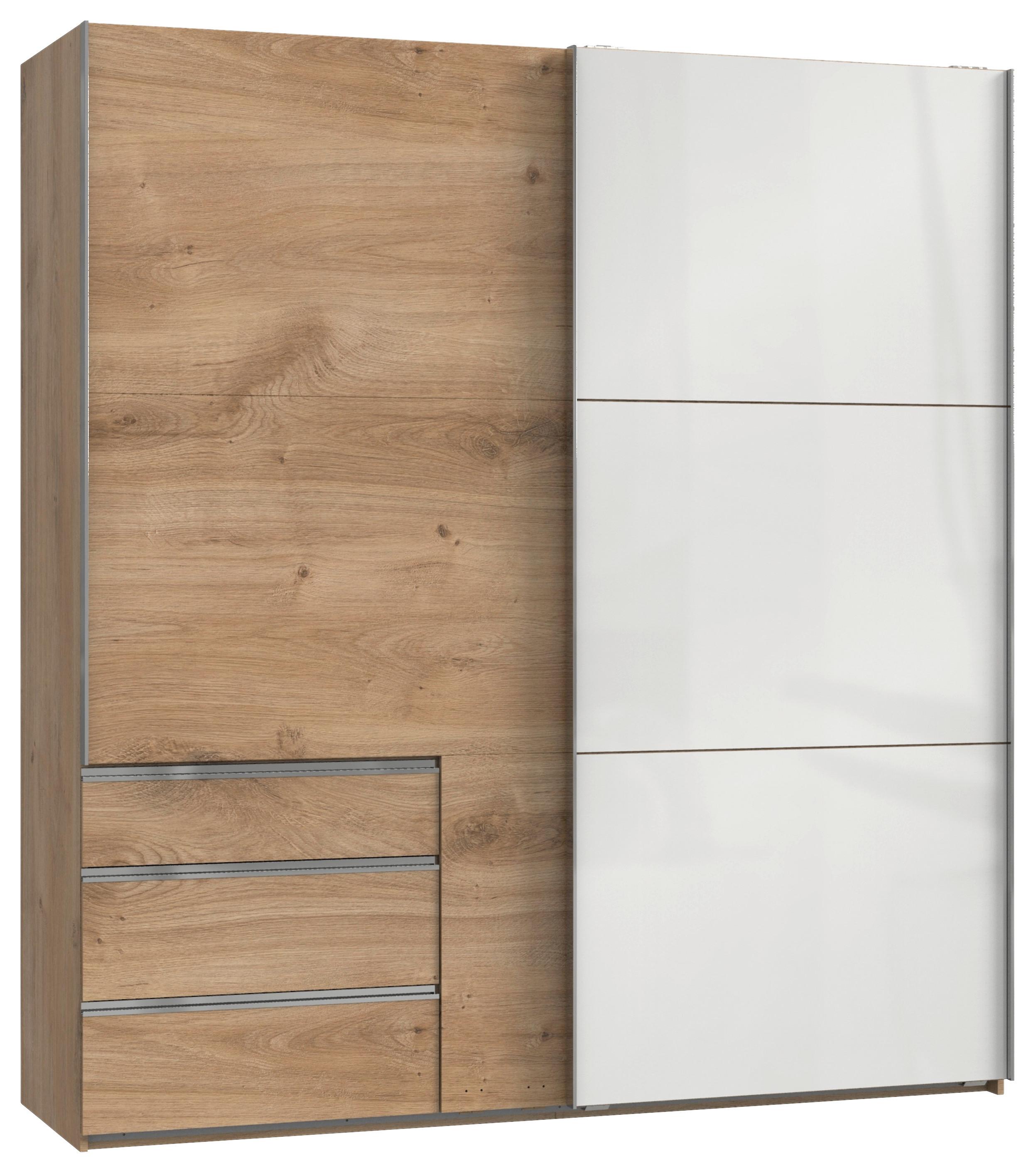 Schwebetürenschrank mit Laden B:200cm Level Weiß/Eiche Dekor - Eichefarben/Weiß, MODERN, Holzwerkstoff (200/216/65cm) - MID.YOU