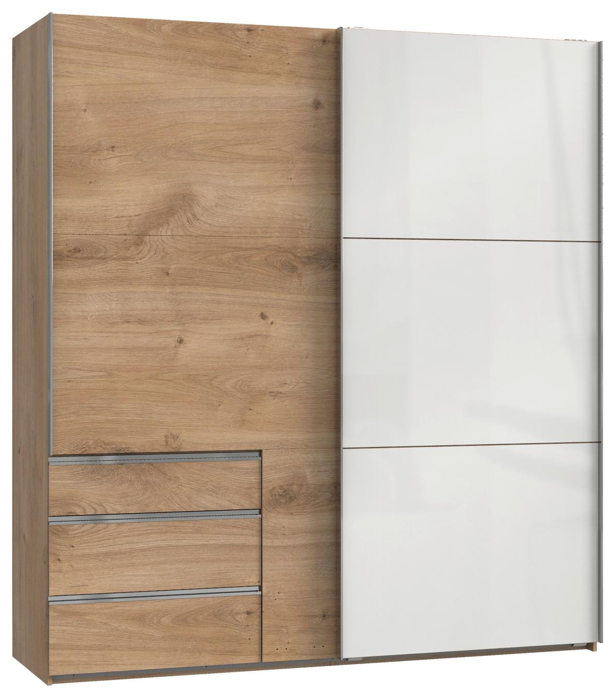 Schwebetürenschrank mit Laden B:200cm Level Weiß/Eiche Dekor - Eichefarben/Weiß, MODERN, Holzwerkstoff (200/216/65cm) - MID.YOU