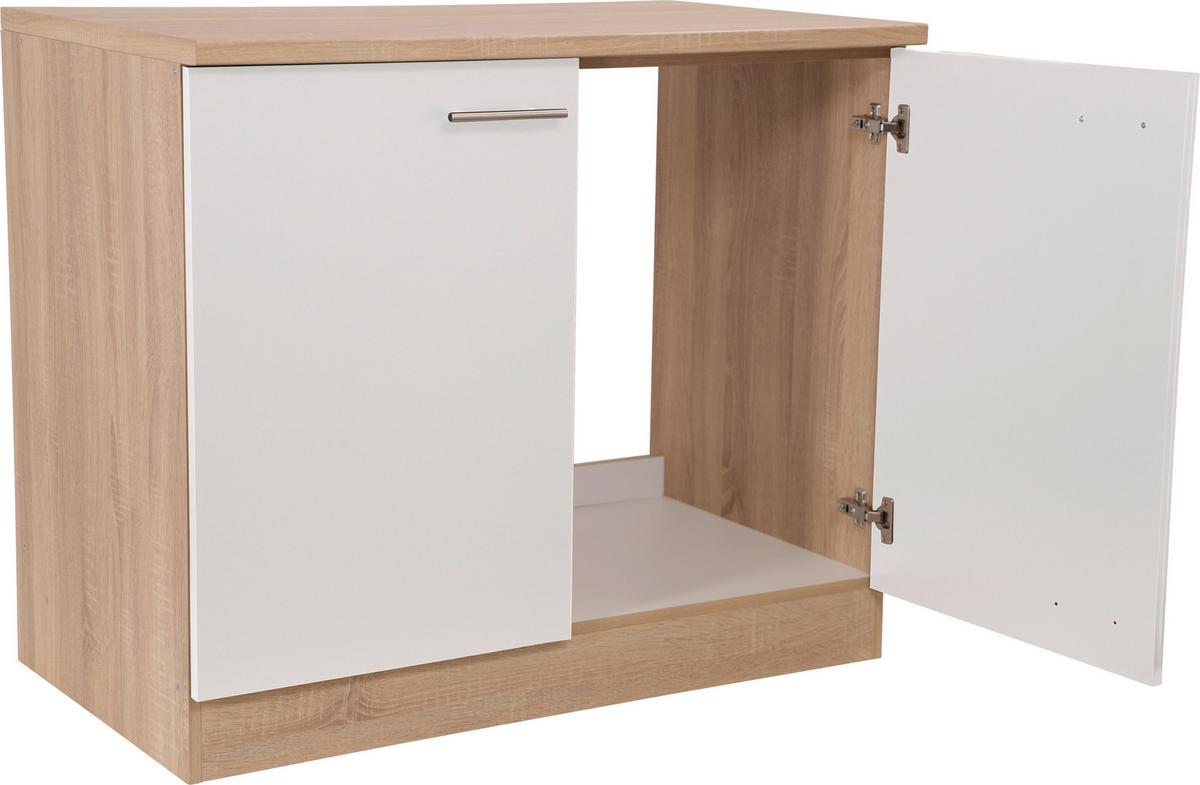 Spülenunterschrank Merle Weiß/Eiche Dekor B:100cm - Eichefarben/Weiß, Basics, Holzwerkstoff (100/84,8/60cm) - Respekta