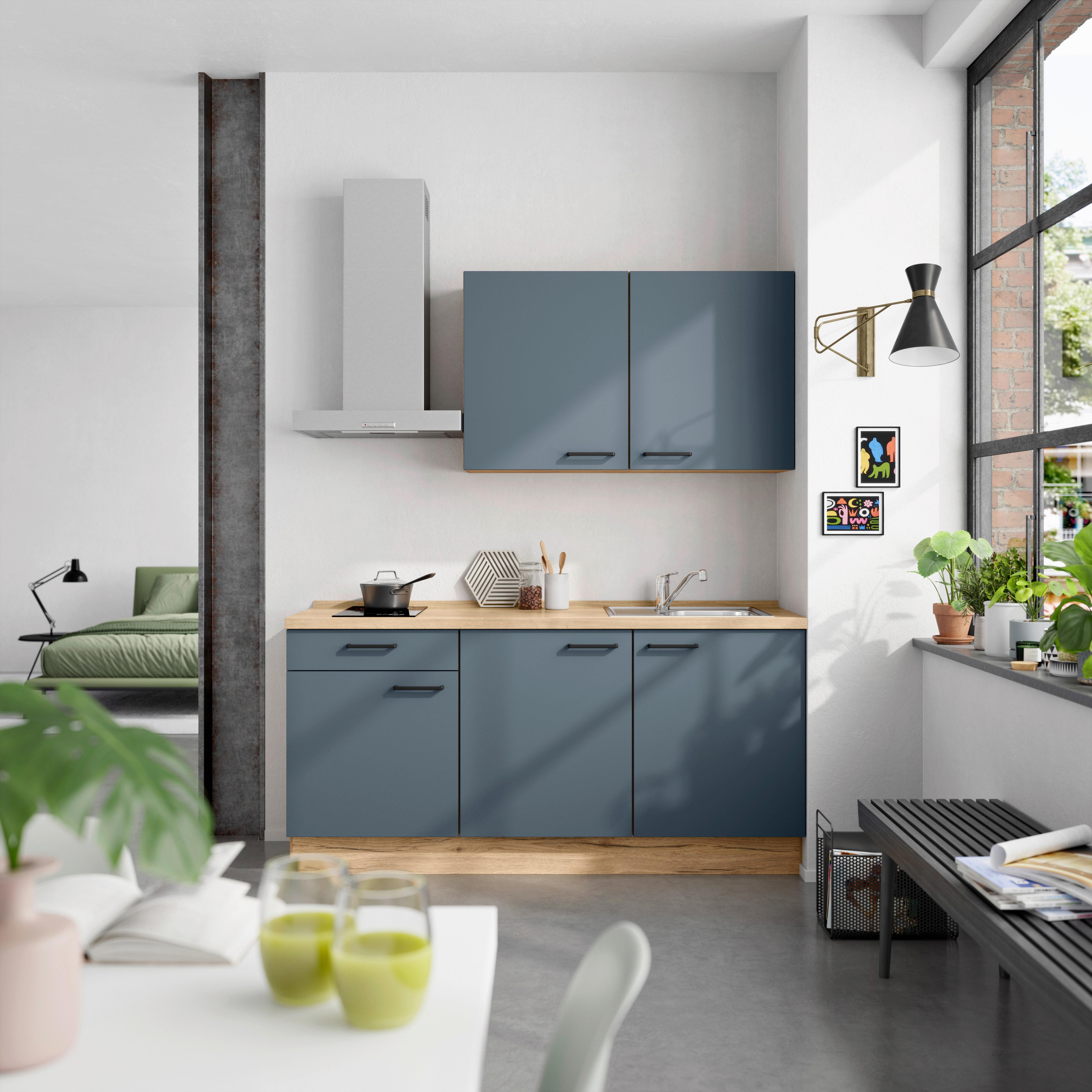 Küchenleerblock Easytouch Low-Line, L1 Links - Blau/Eichefarben, MODERN, Holzwerkstoff (180cm) - Nobilia