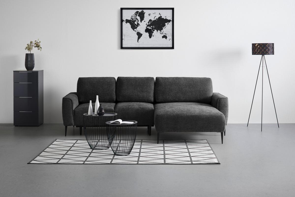Rohová sedačka CUSTOM, pravá, černá žinylka - černá, Moderní, kov/textil (255/164cm) - Mömax