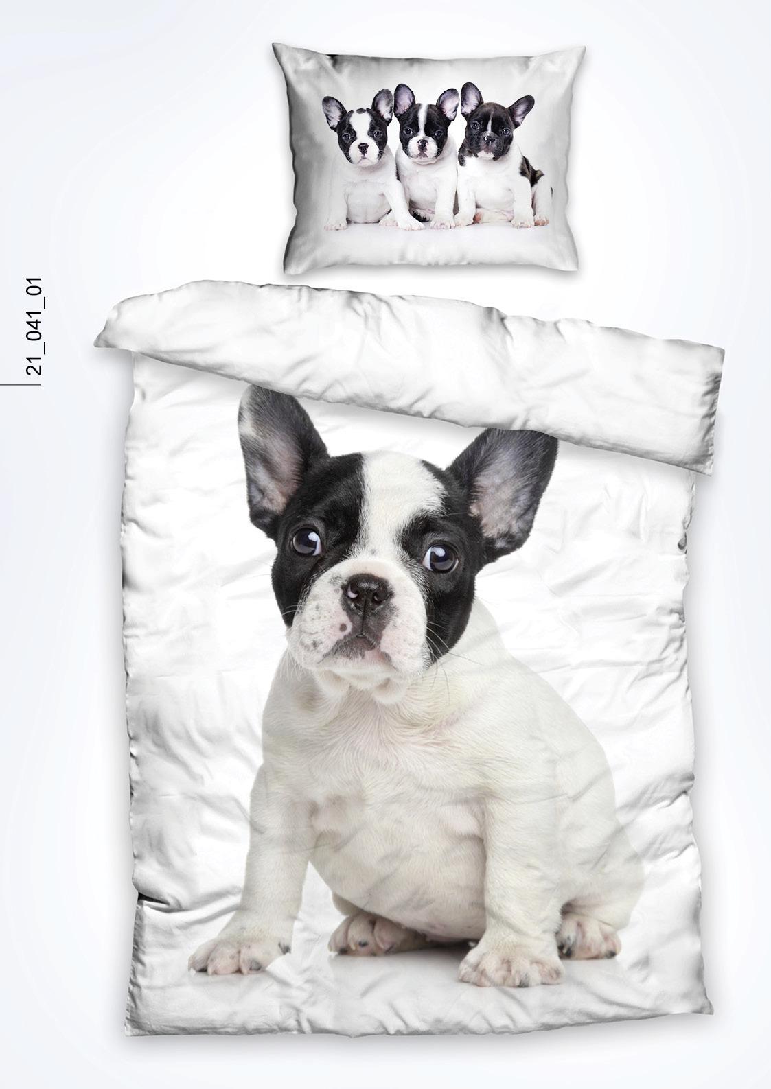 Povlečení French Bulldog, 140/200cm - bílá/černá, Design, textil (140/200cm)