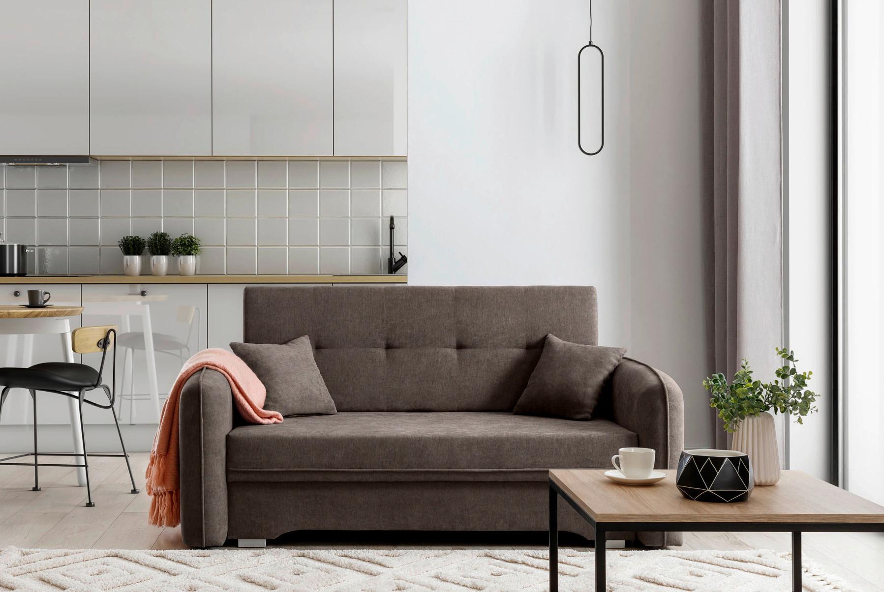 Schlafsofa Laine Braun, B: 155 cm - Silberfarben/Braun, Design, Textil (155/105/75cm) - MID.YOU