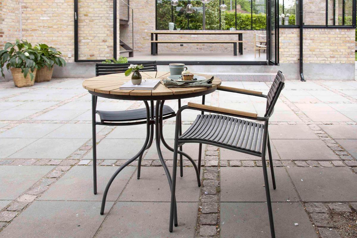Gartentisch Ellen Teakholz ⌀ 80 cm - Anthrazit/Teakfarben, KONVENTIONELL, Holz/Metall (80/80/74cm) - Gardenson