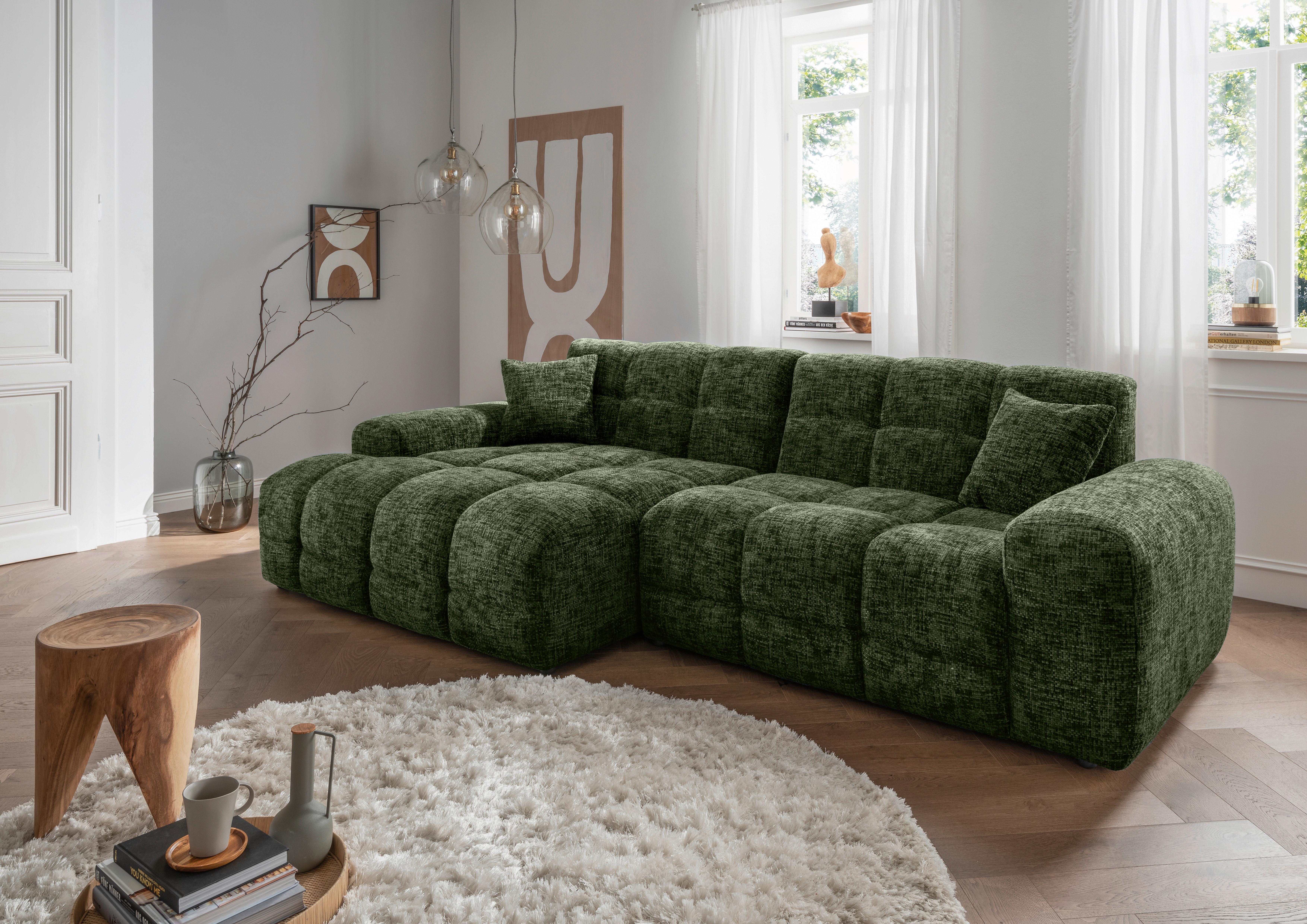 Ecksofa  Bosco Dunkelgrün S: 152x301 cm - Dunkelgrün/Schwarz, MODERN, Textil (152/301cm) - Livetastic