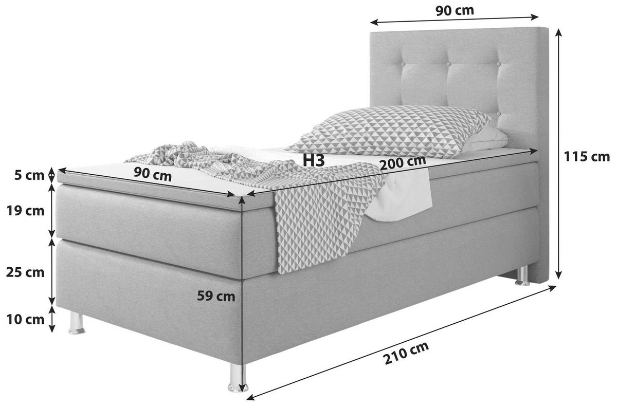 Boxspringbett Mit Topper 90x200 Cm Köln-F - Lila/Silberfarben, KONVENTIONELL, Textil (90/115/210cm) - MID.YOU