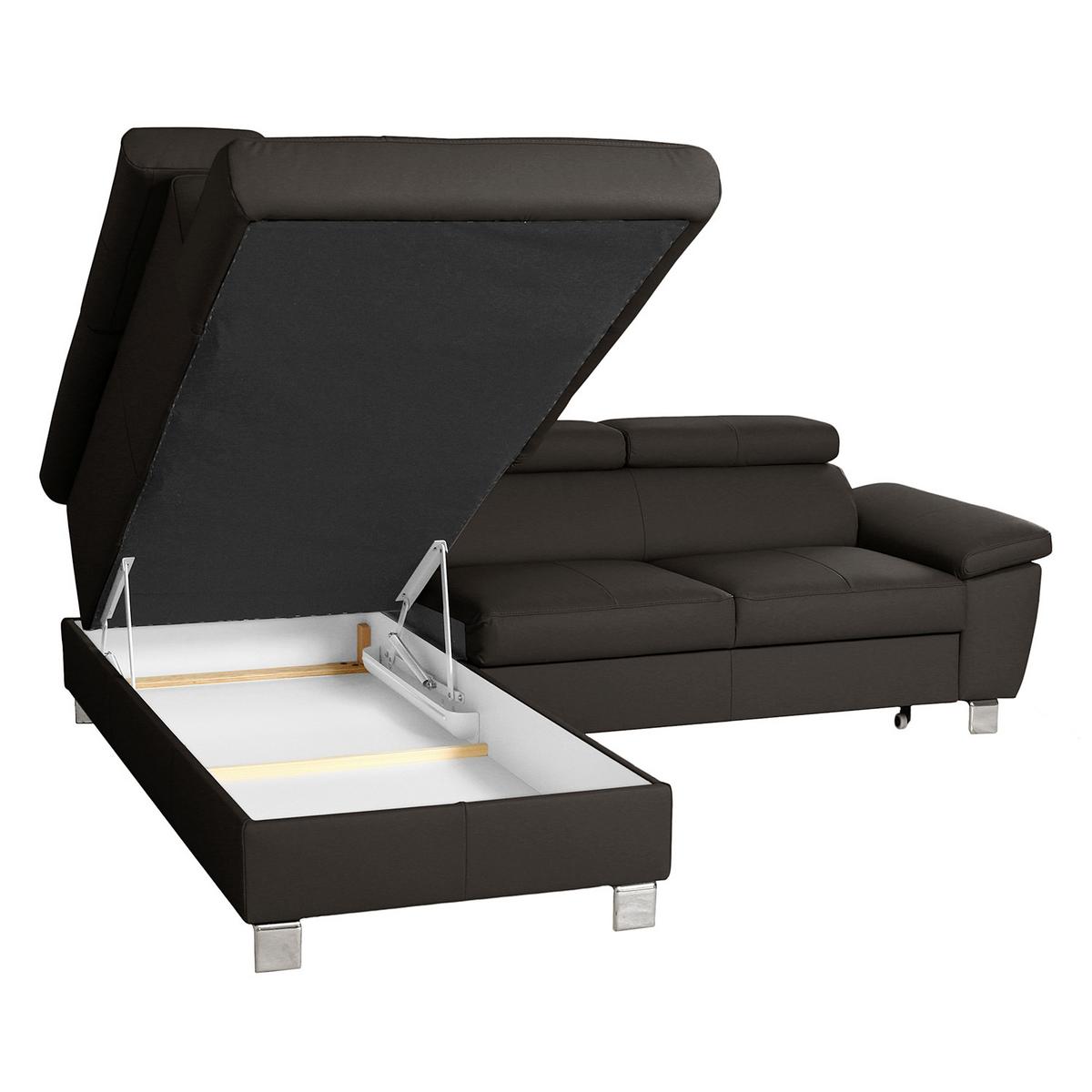 Ecksofa Lugano Teilleder Dunkelbraun 208x248 - Chromfarben/Dunkelbraun, Design, Leder/Textil (208/248cm) - Livetastic