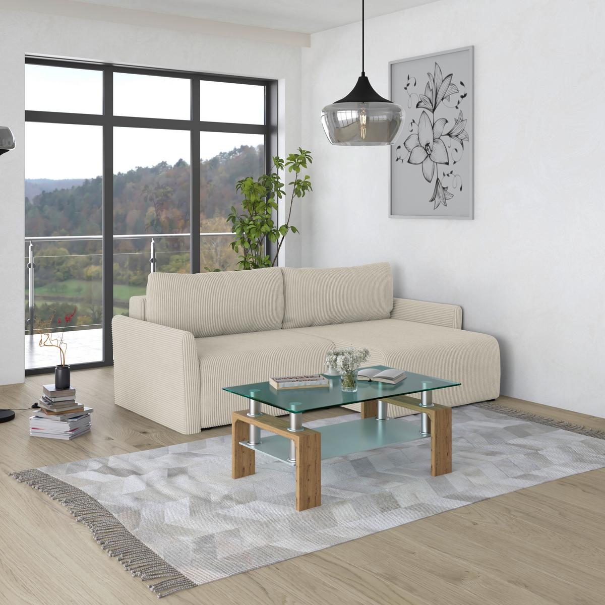 Ecksofa Mit Schlaffunktion Sonos, Beige 228x146 Cm - Ecru/Beige, MODERN, Textil (228/146cm)