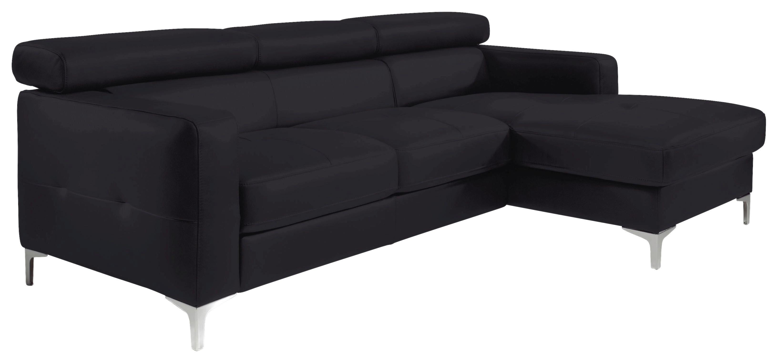 Ecksofa Sammy Schwarz Leder - Chromfarben/Schwarz, Design, Leder (226/169cm) - Livetastic