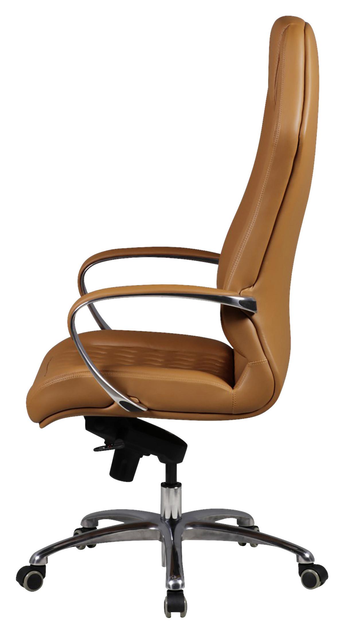 Chefsessel Monterey Mit Arm- Stützen Leder Braun Bis 120 Kg - Hellbraun/Alufarben, MODERN, Leder/Kunststoff (67/136/67cm) - MID.YOU