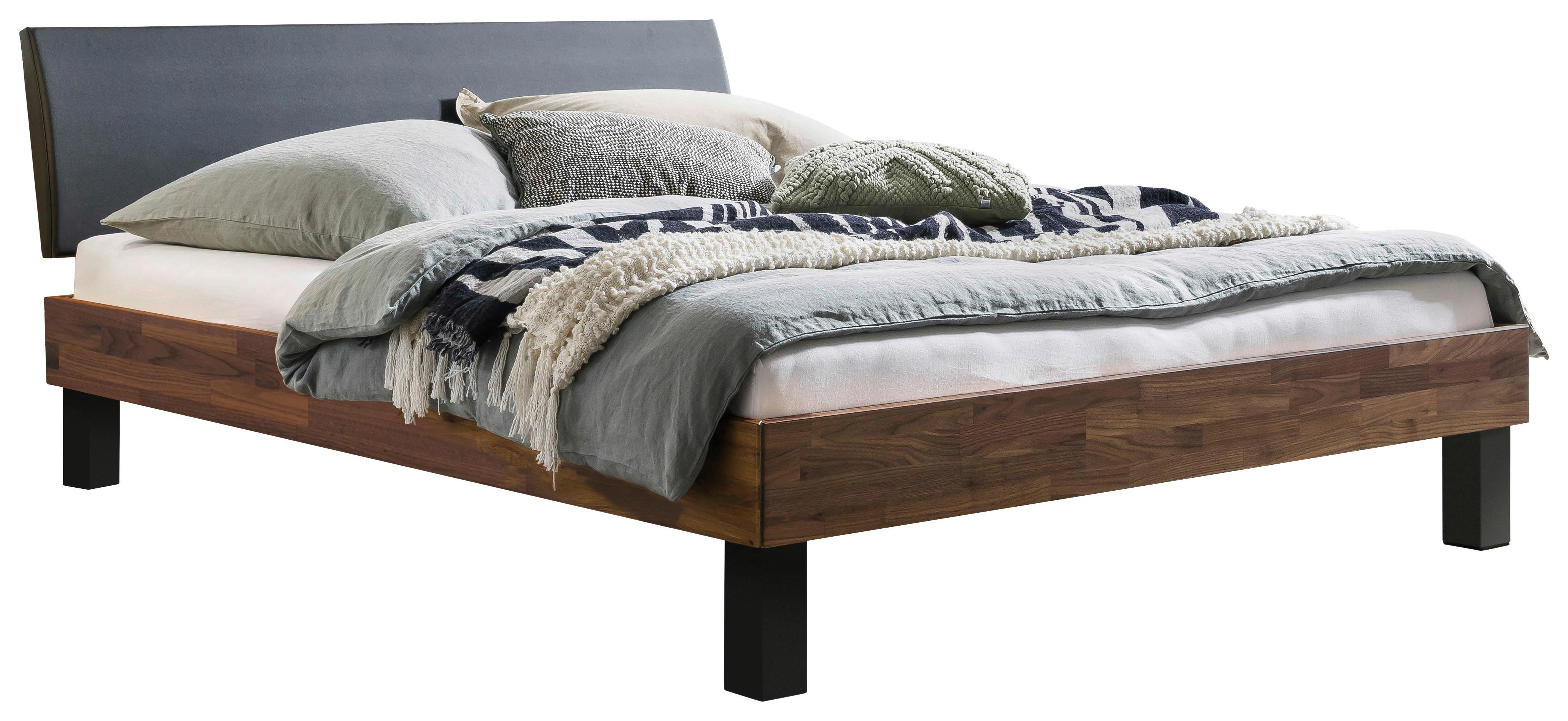 Bett Sondrio Mit Gepolstertem Kopfteil 140x200 - Anthrazit/Nussbaumfarben, Natur, Holz/Textil (140/200cm) - Hasena