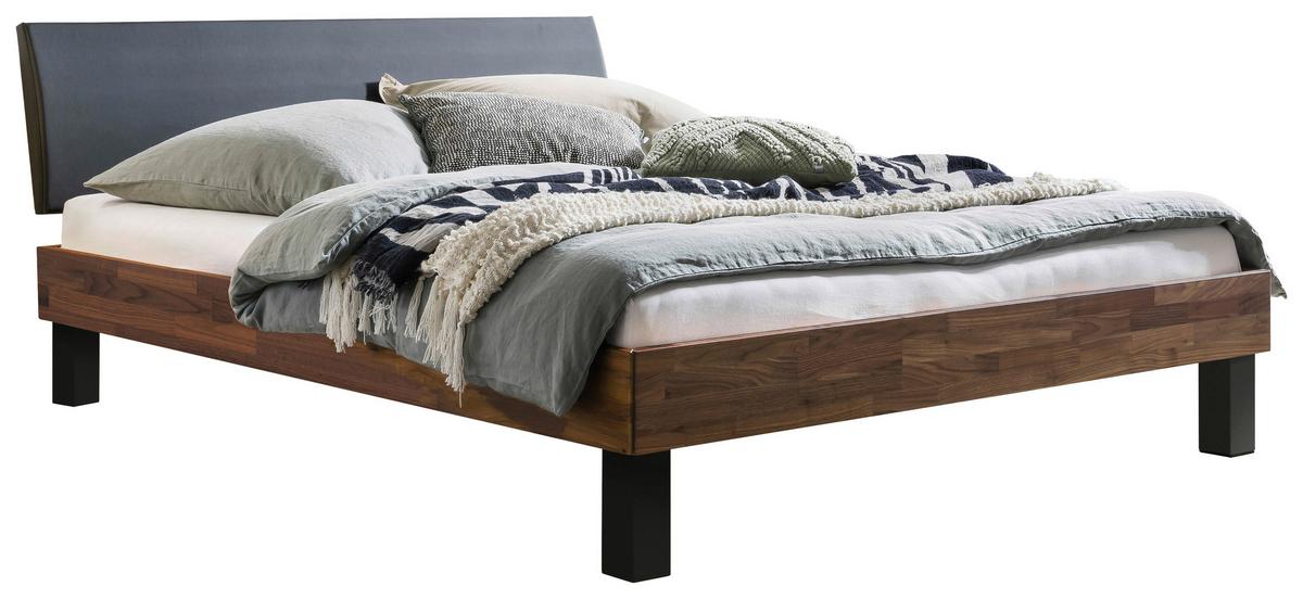 Bett Sondrio Mit Gepolstertem Kopfteil 140x200 - Anthrazit/Nussbaumfarben, Natur, Holz/Textil (140/200cm) - Hasena
